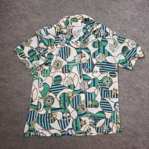 Da Rue Shirt Womens 10 Blue‎ Green Button Up Short Sleeve Collared Padded Ladies